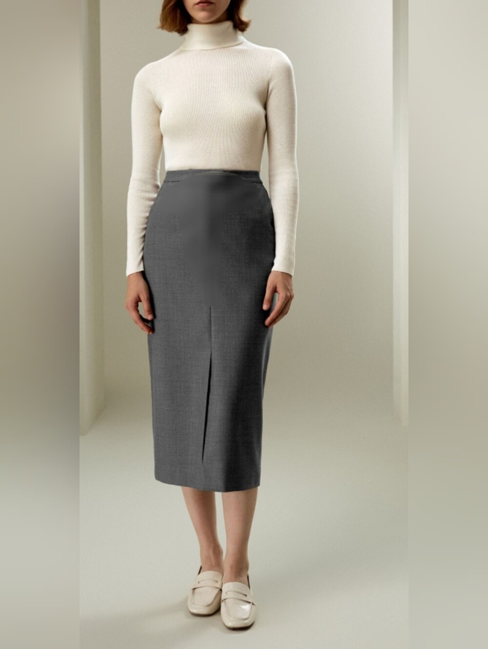 Talbots 100% Worsted Wool Classic High-Waist Gray Midi Pencil Skirt Large